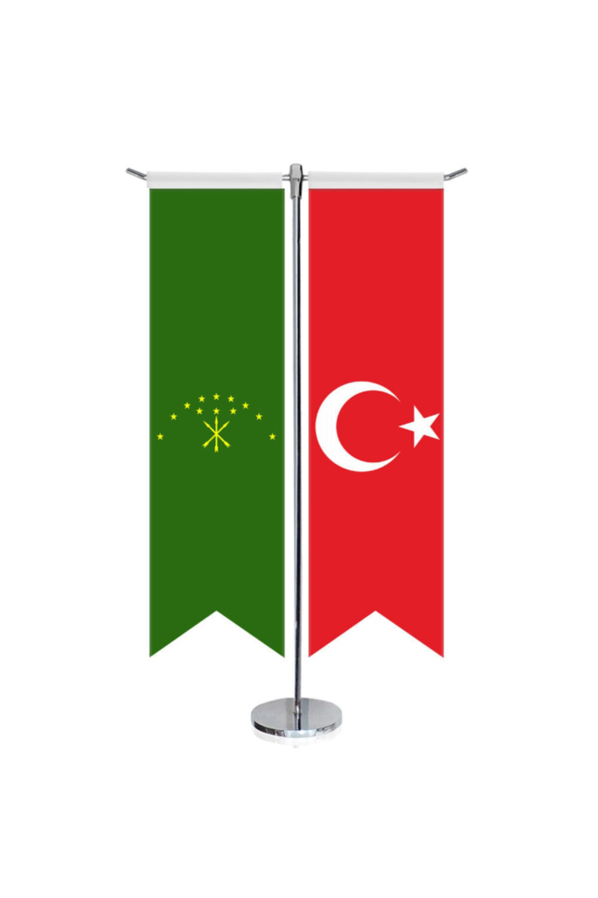 Adige Cumhuriyeti Bayrağı Ve Türkiye -kırlangıç - Saten T Direk 2