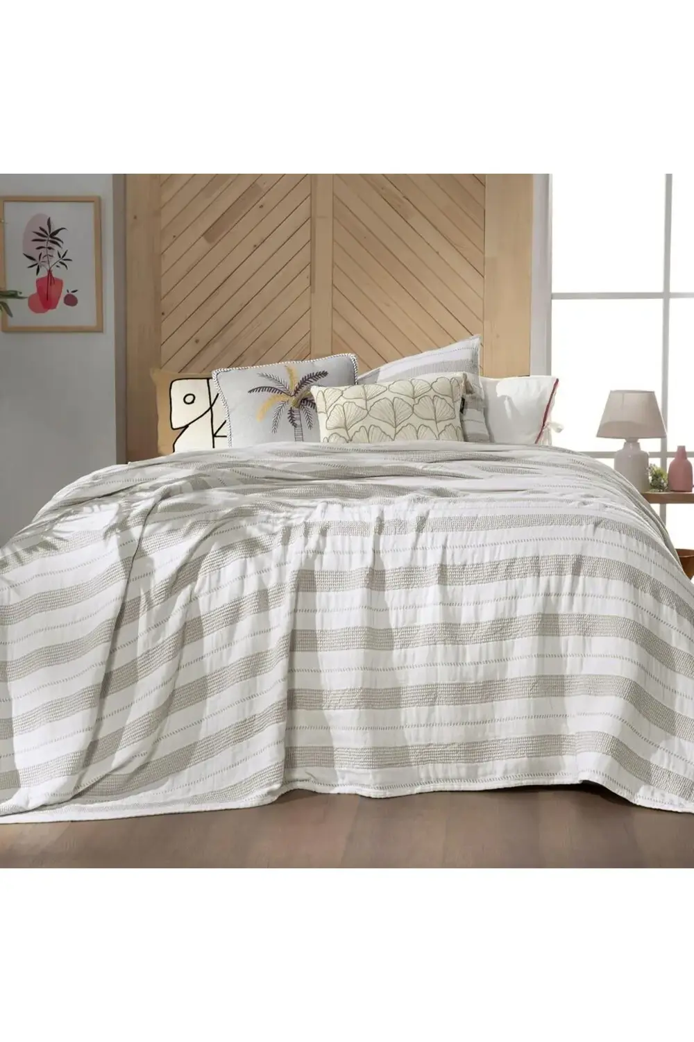 Sarev Adira Çift Kişilik %100 Pamuk Yatak Örtüsü 240*260 Cm Bej