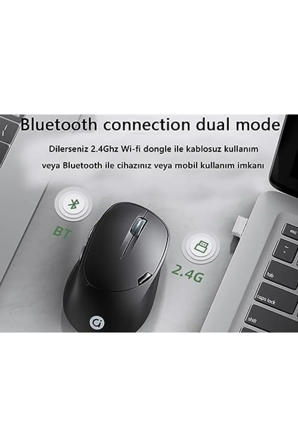 Adol Kablosuz Dual Band Hibrit Bluetooth Kablosuz Mouse Şarjlı Si