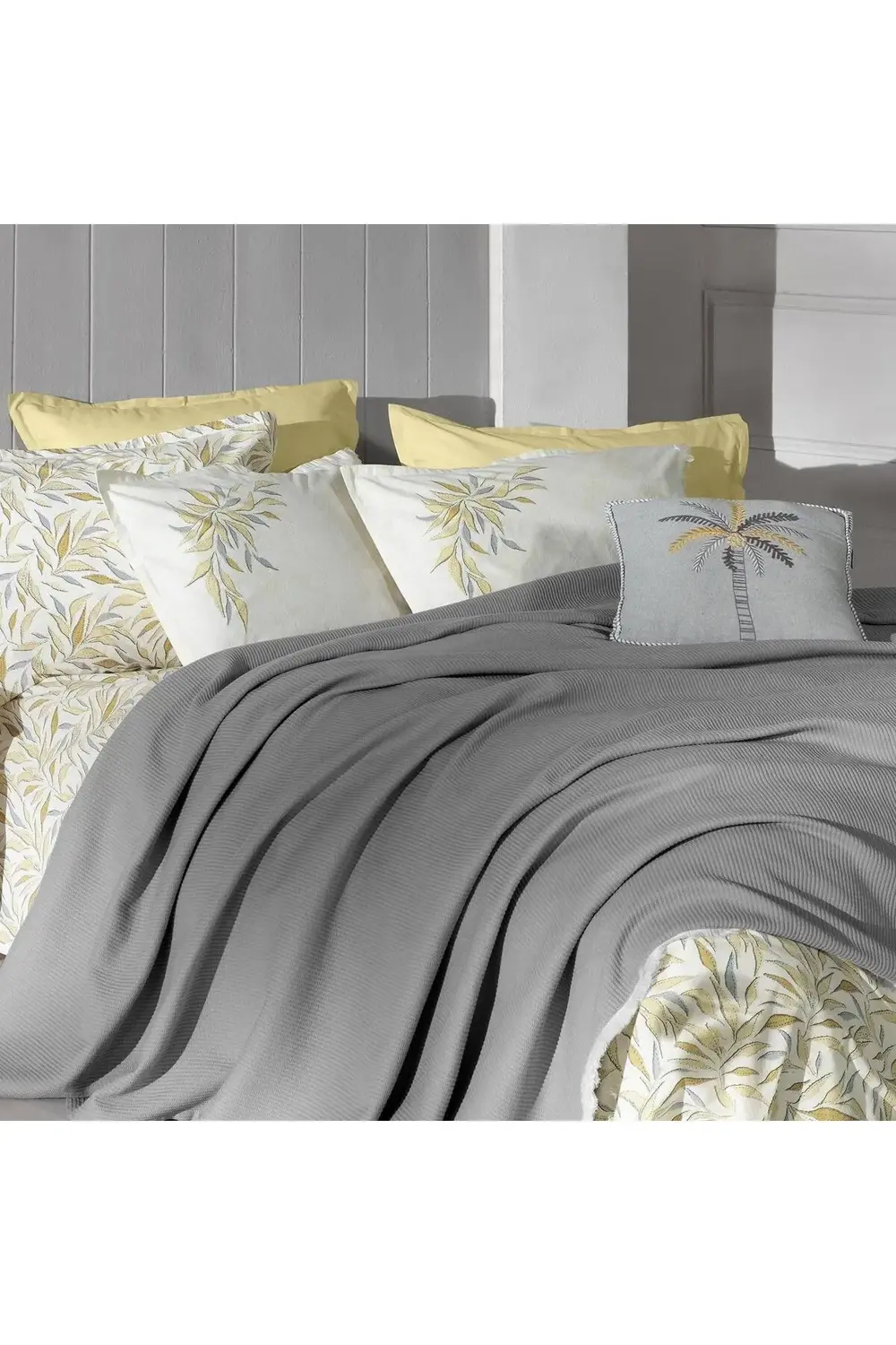 Sarev Adrian Gri Çift Kişilik %100 Pamuk Pike Takımı