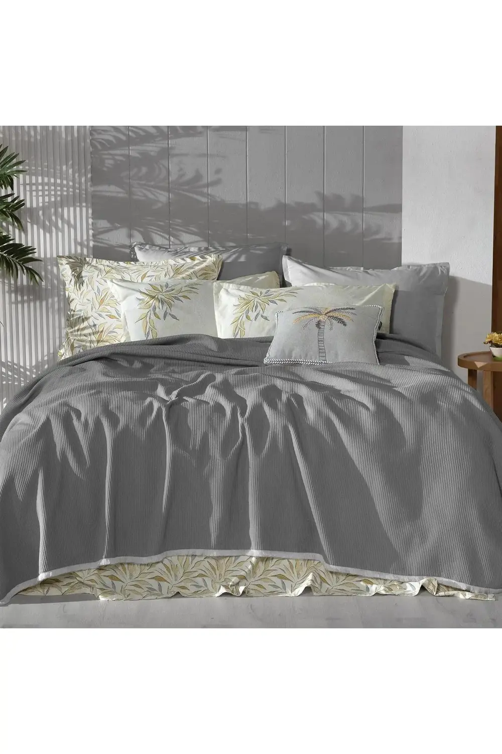 Sarev Adrian Gri Çift Kişilik %100 Pamuk Pike Takımı