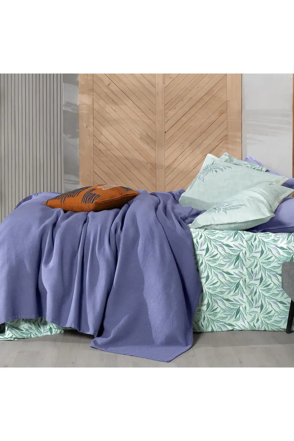 Sarev Adrian Mavi Çift Kişilik %100 Pamuk Pike Takımı