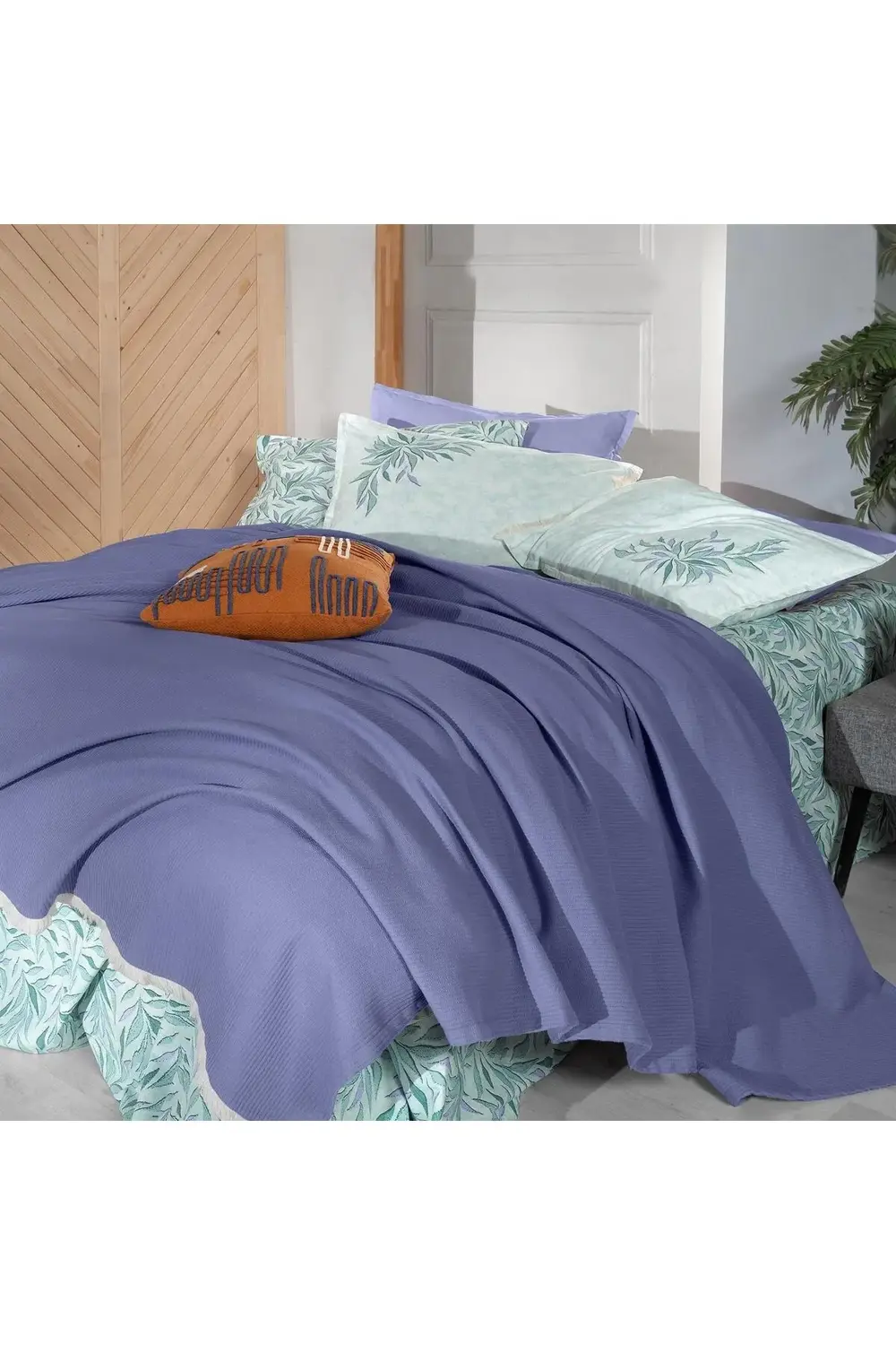 Sarev Adrian Mavi Tek Kişilik %100 Pamuk Pike Takımı