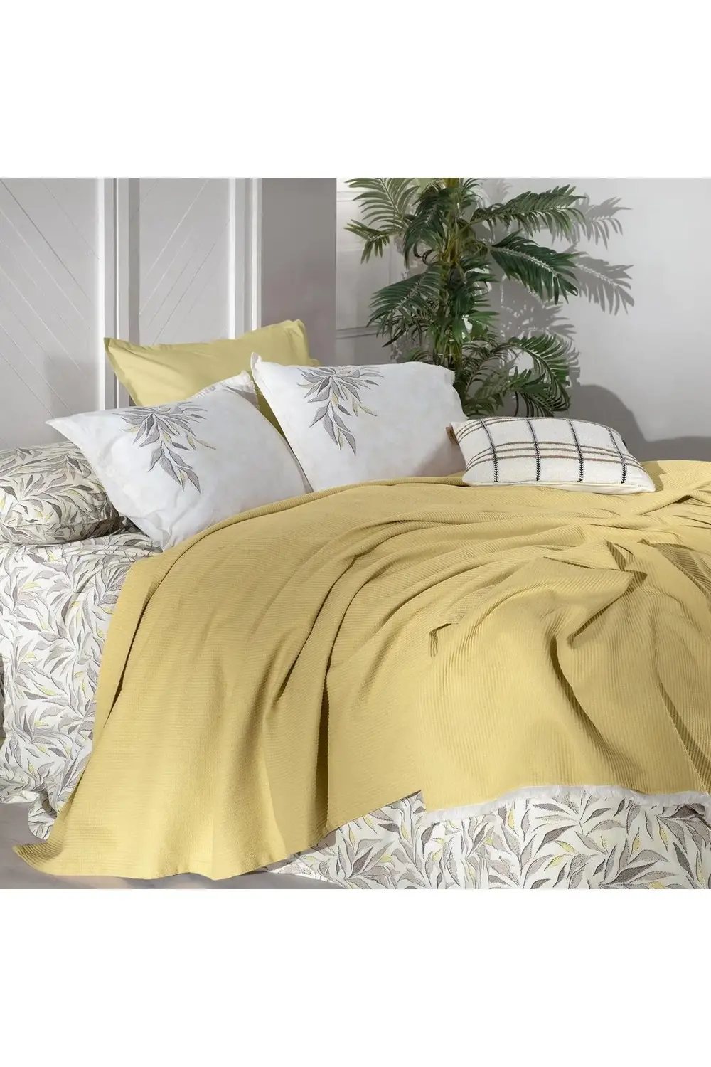 Adrian Sarı Tek Kişilik %100 Pamuk Pike Takımı