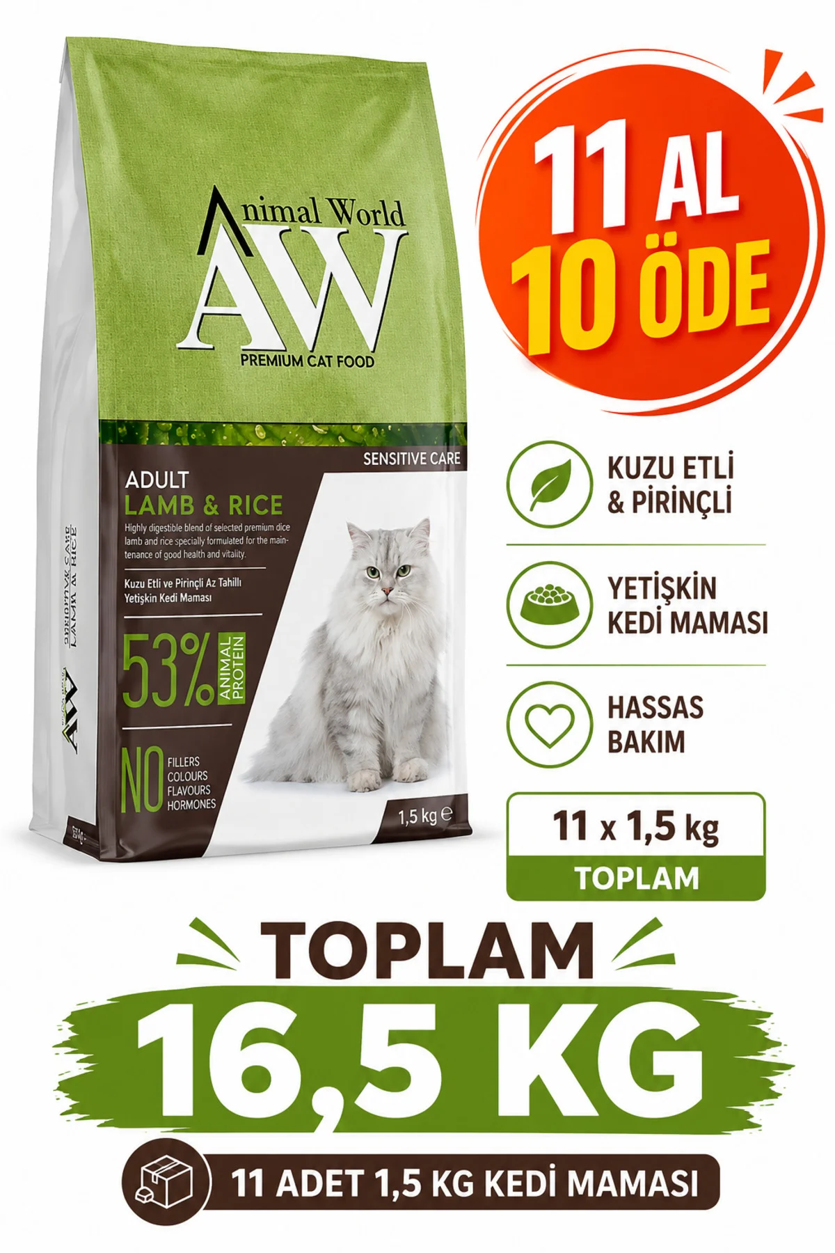 Adult Lamb & Rice Hassas Bakım Yetişkin Kedi Maması 1,5 kg x 11 A