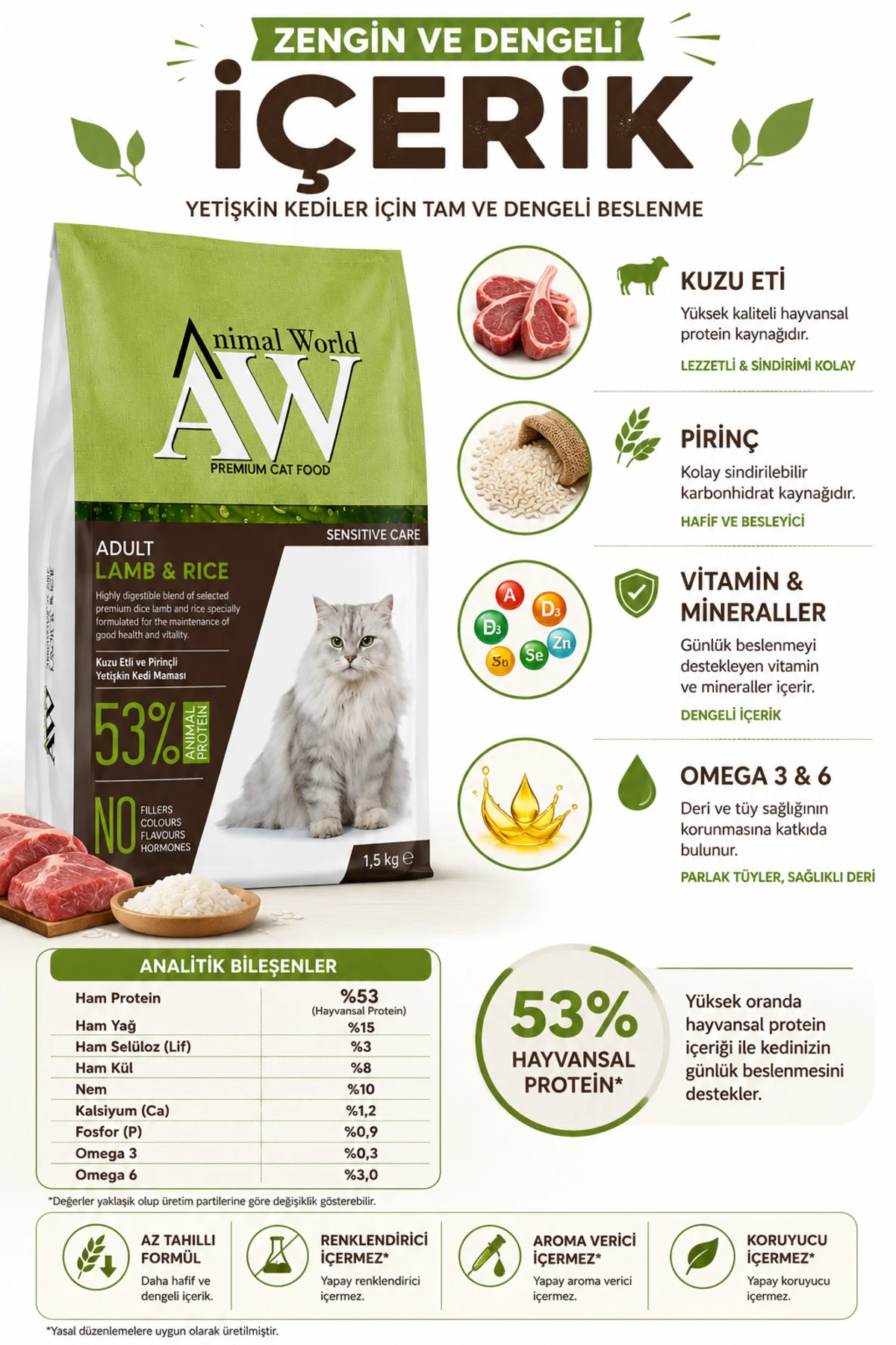 Adult Lamb & Rice Hassas Bakım Yetişkin Kedi Maması 1,5 kg x 11 A