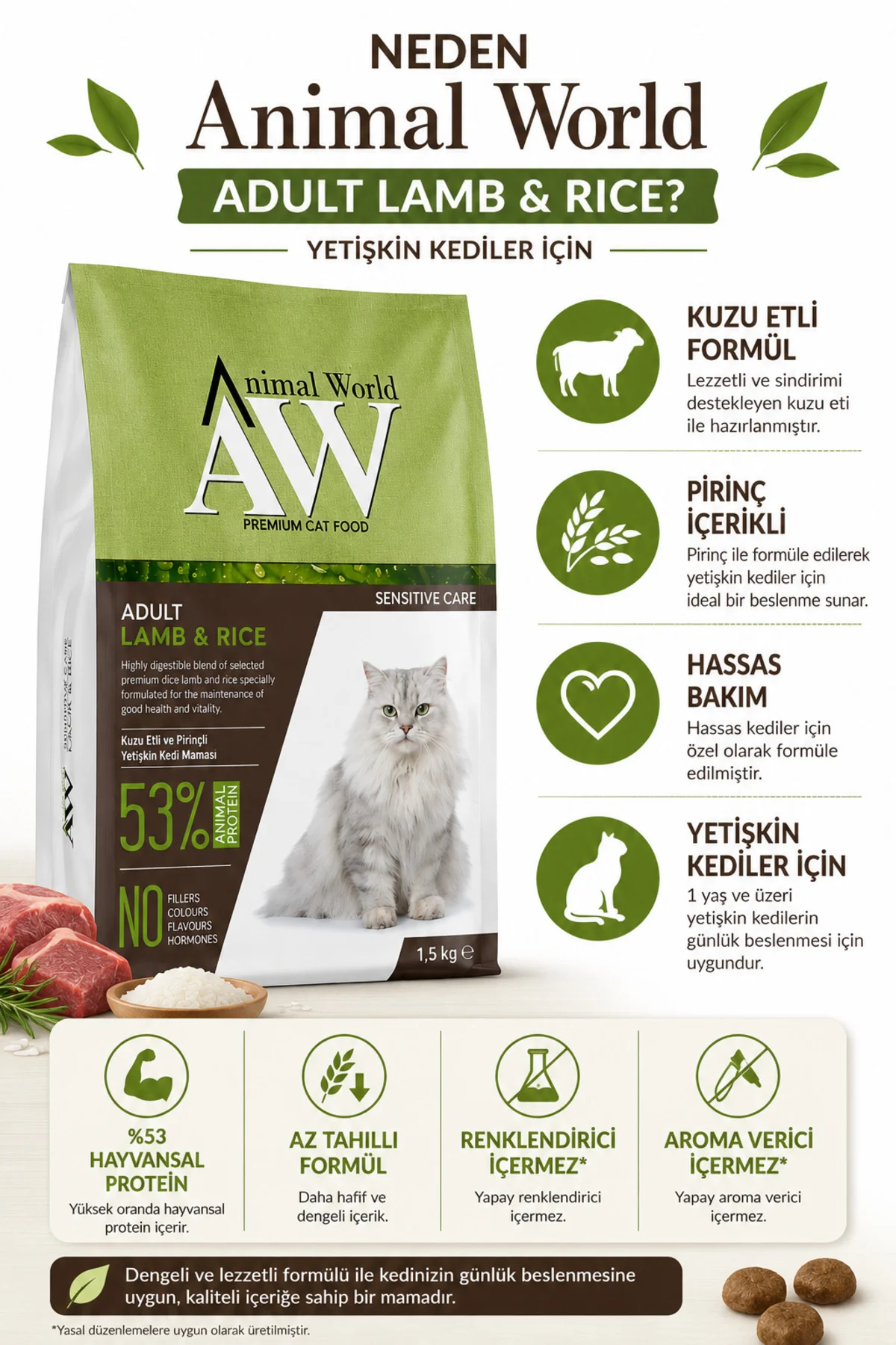 Adult Lamb & Rice Hassas Bakım Yetişkin Kedi Maması 1,5 kg x 11 A