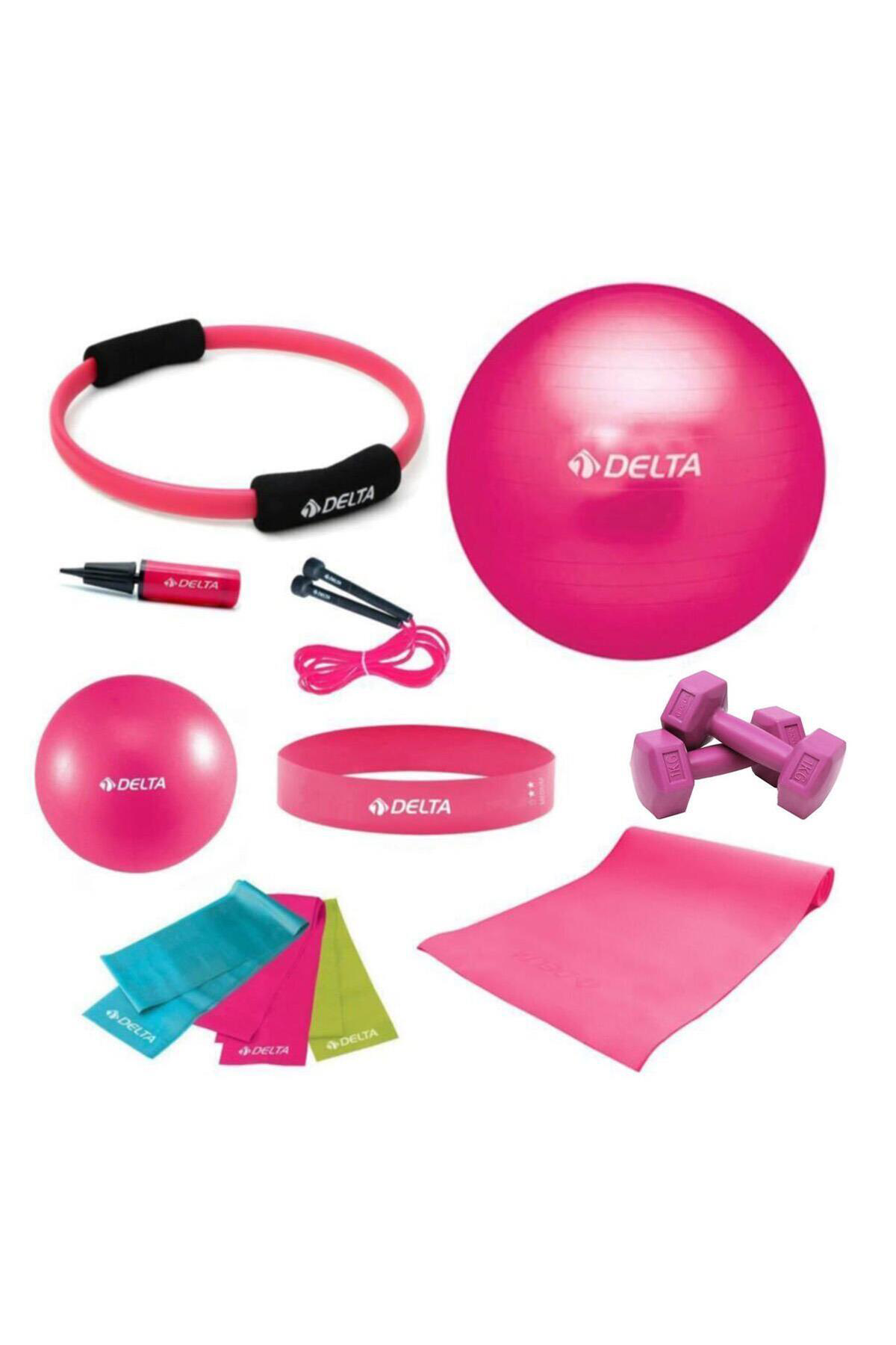 Aerobik Bantlı PFS Fuşya Full Pilates Seti (55 cm-20 cm)4MM
