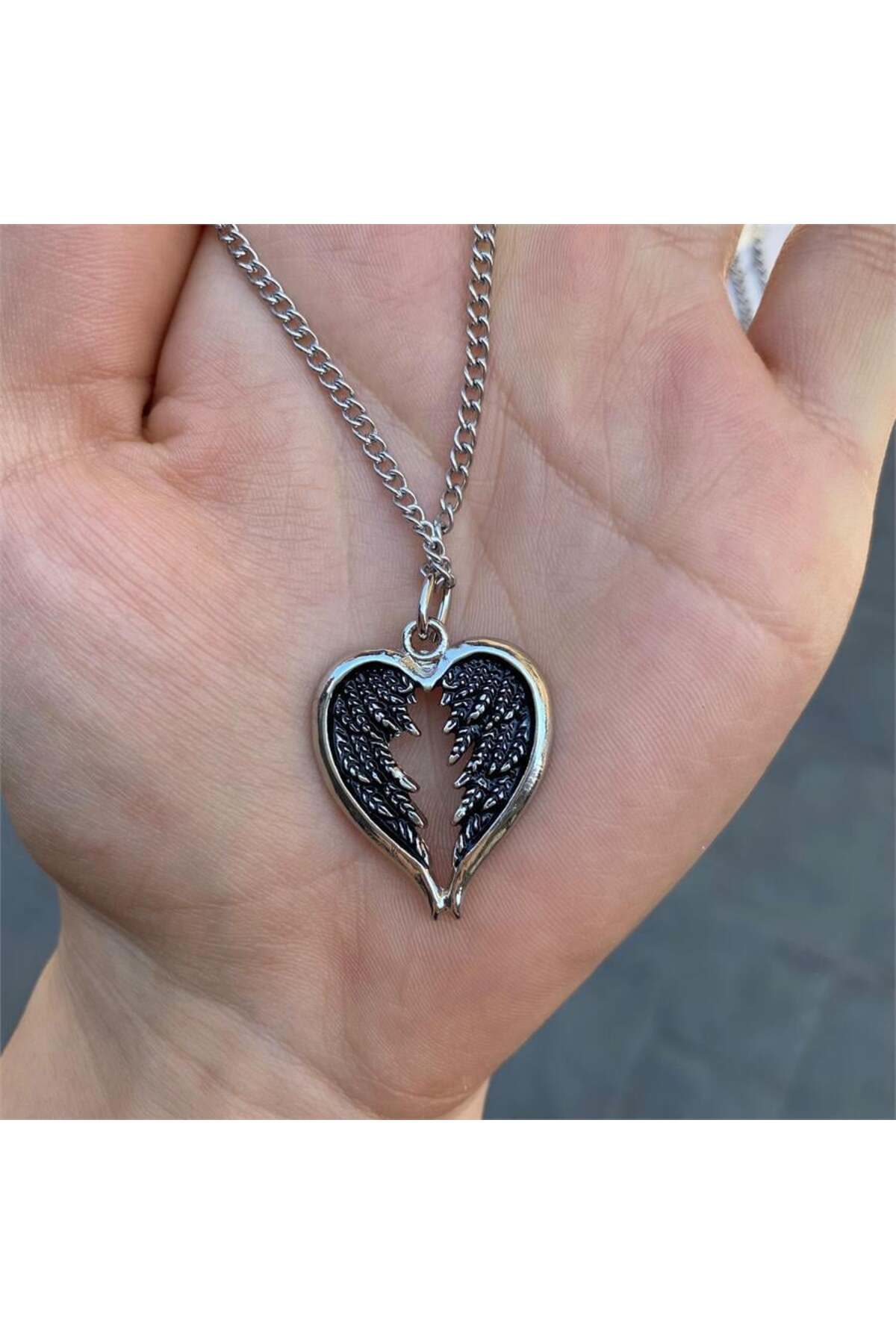 Aesthetic Feather Wings Heart Zincirli Kolye