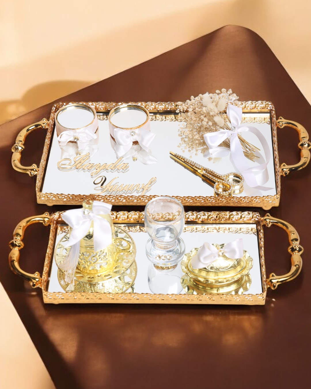 Affection Dantelli Gold Söz Nişan Tepsi Seti