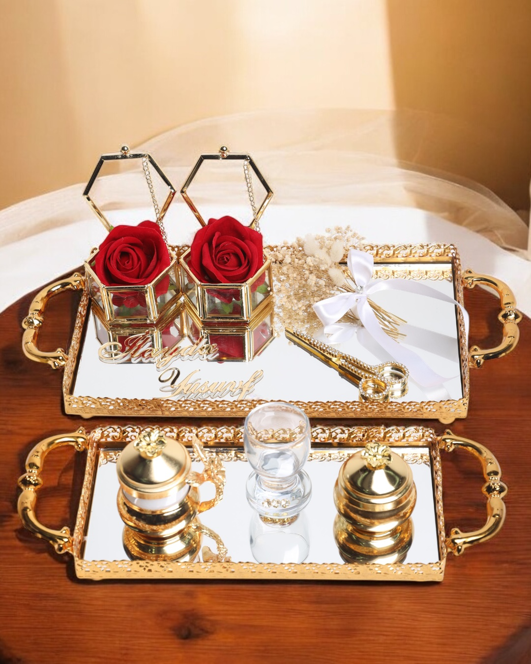 Cyzhome Affection Dantelli Gold Söz Nişan Tepsisi