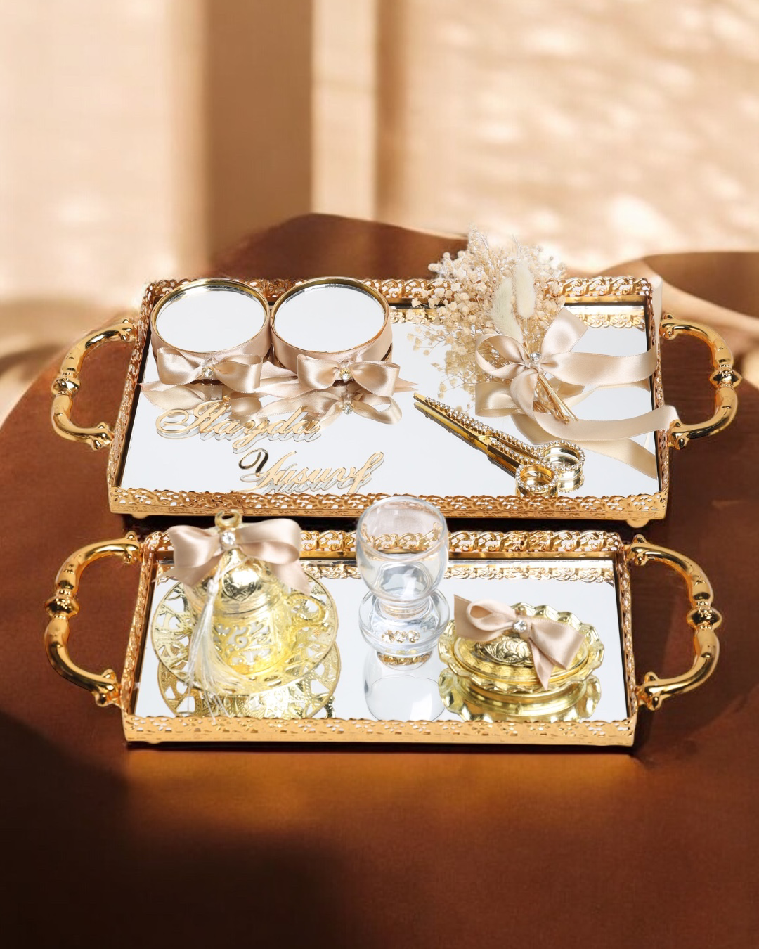 Affection Dantelli Gold Söz Nişan Tepsi Seti