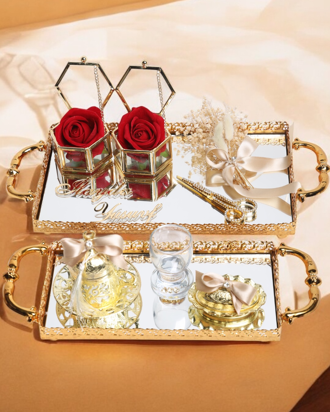 Cyzhome Affection Dantelli Gold Söz Nişan Tepsisi
