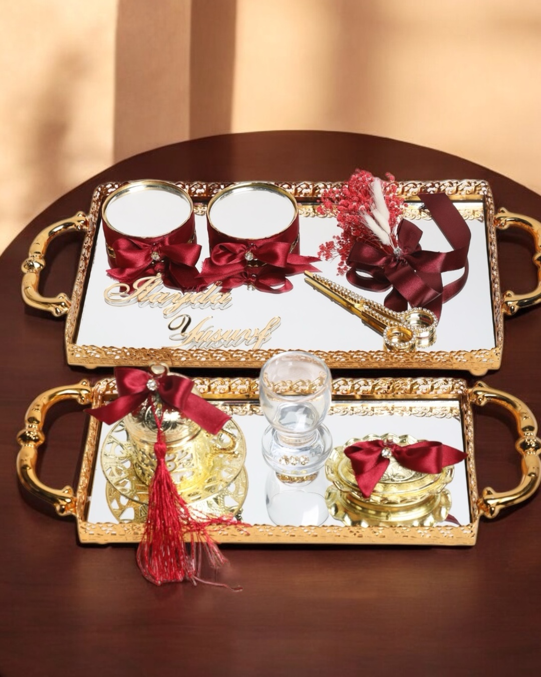 Affection Dantelli Gold Söz Nişan Tepsi Seti