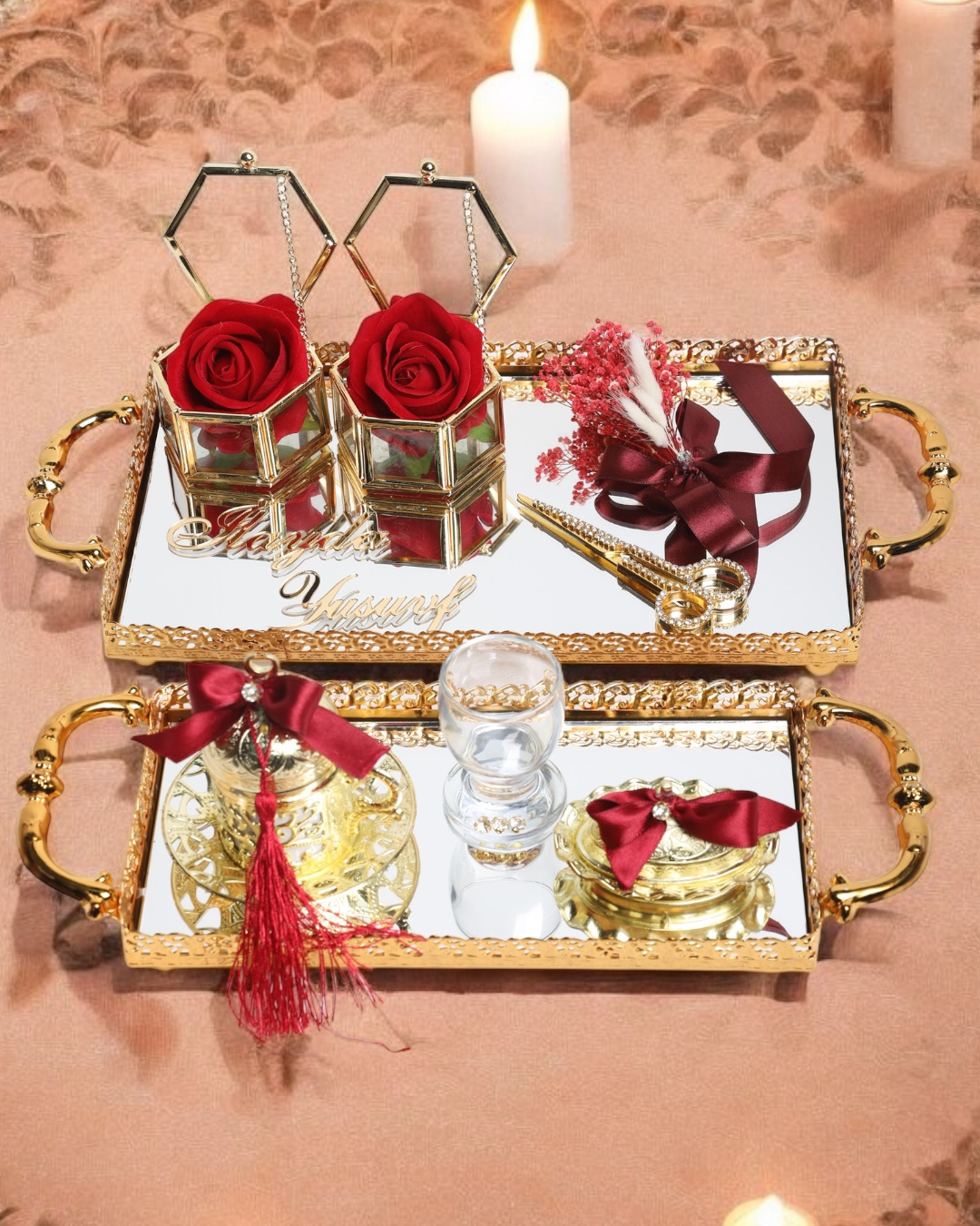 Cyzhome Affection Dantelli Gold Söz Nişan Tepsisi