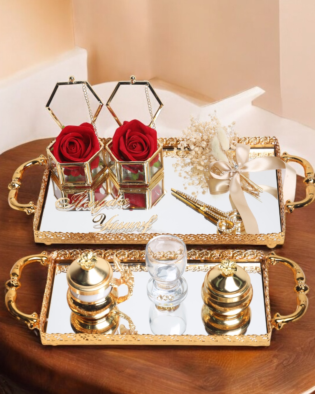 Cyzhome Affection Dantelli Gold Söz Nişan Tepsisi