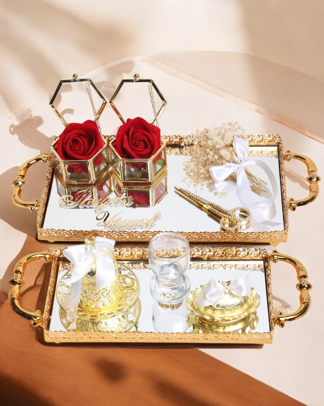 Affection Dantelli Gold Söz Nişan Tepsisi