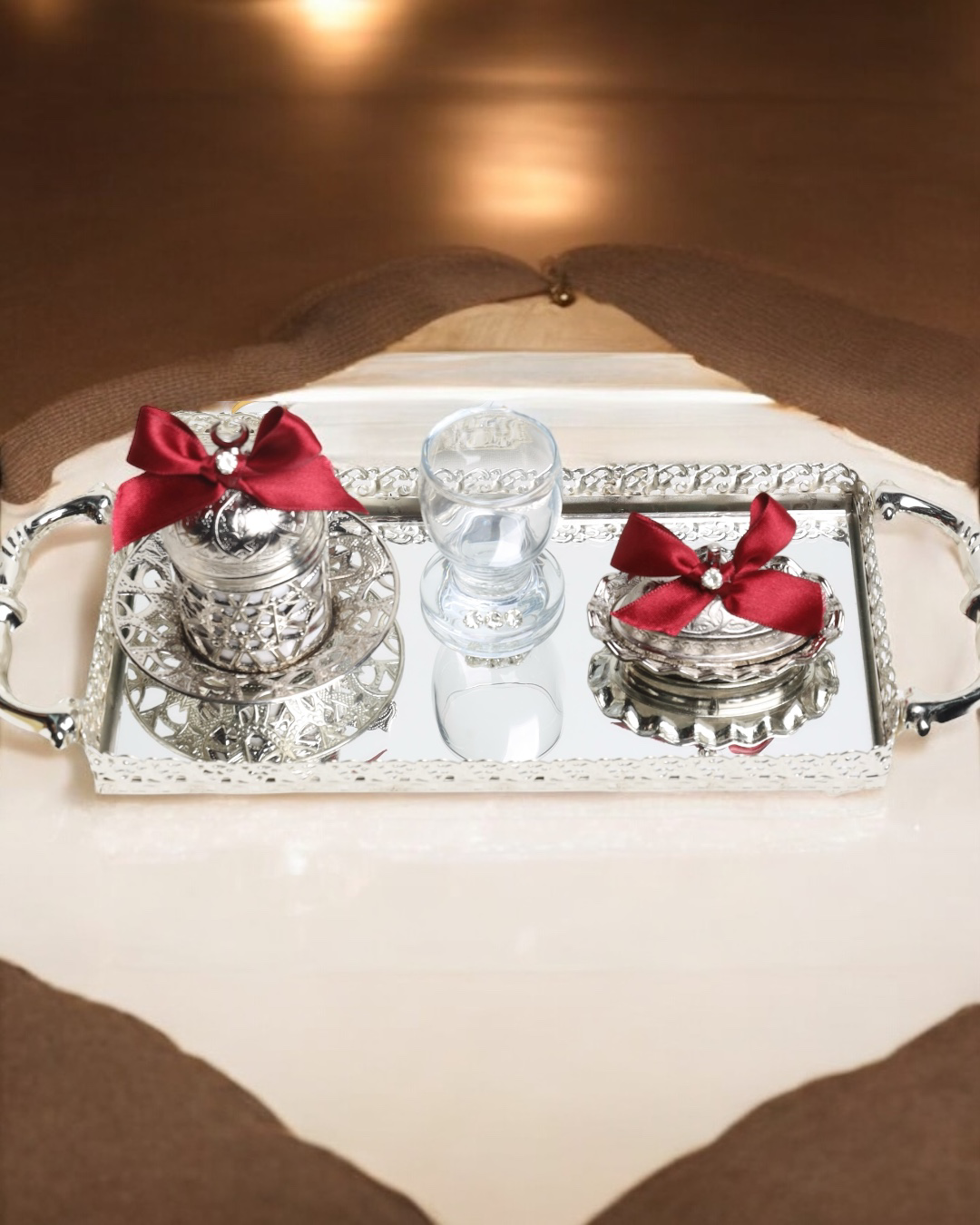 Affection Gümüş Nişan Kahve Tepsisi
