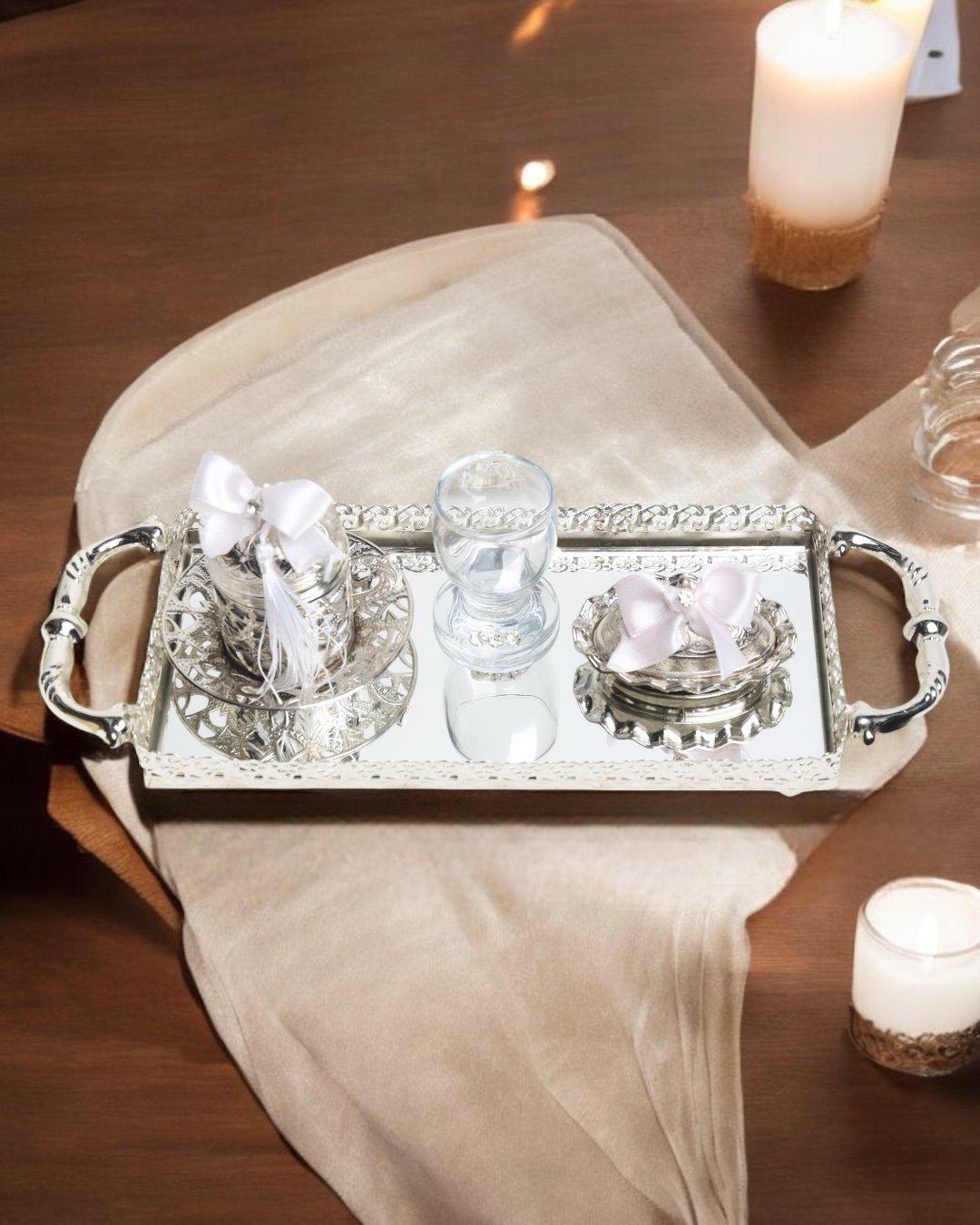 Affection Gümüş Nişan Kahve Tepsisi