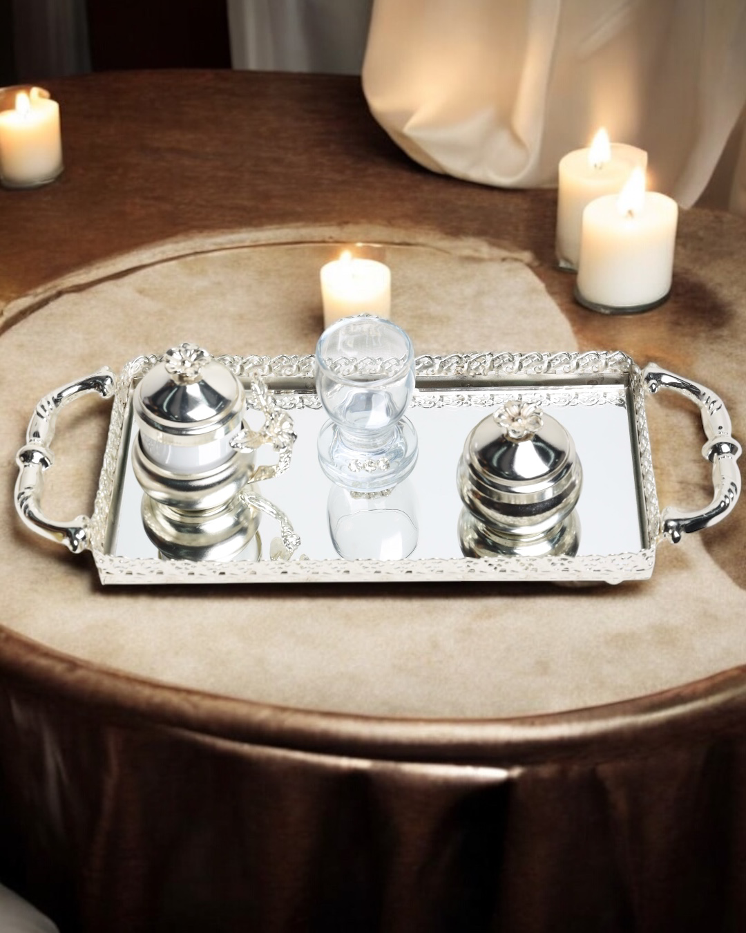 Affection Gümüş Nişan Kahve Tepsisi