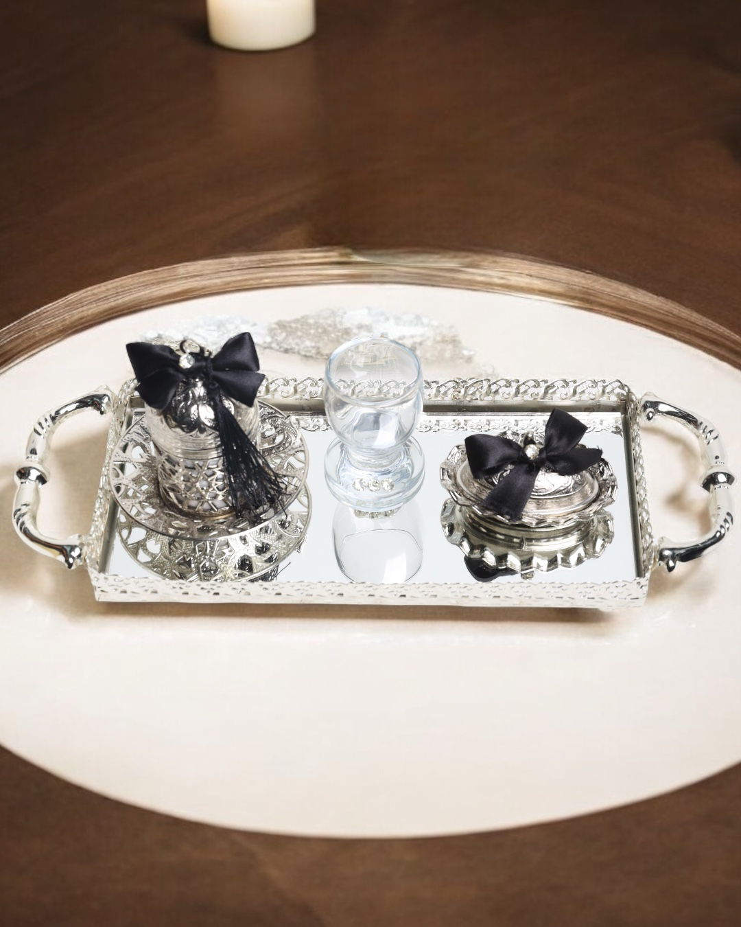 Affection Gümüş Nişan Kahve Tepsisi