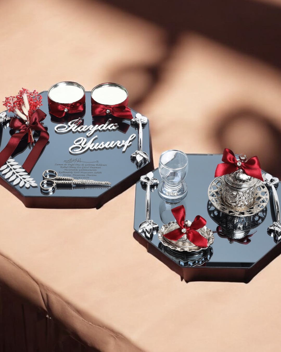 Cyzhome Affinity Sekizgen Gümüş Söz Nişan Tepsisi Ve Damat Kahve Fincan T
