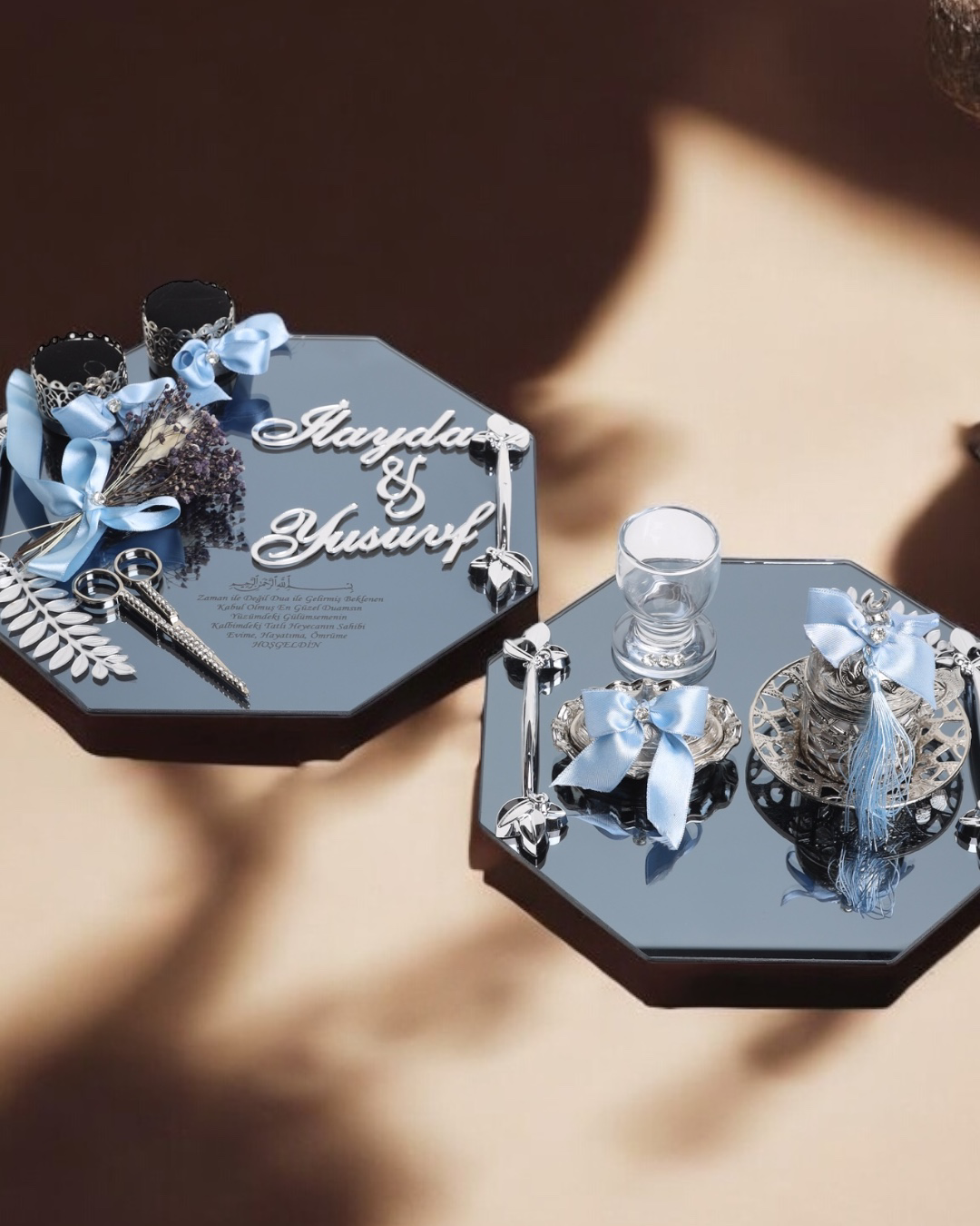 Cyzhome Affinity Sekizgen Gümüş Söz Ve Nişan Tepsisi İle Damat Kahve Finc
