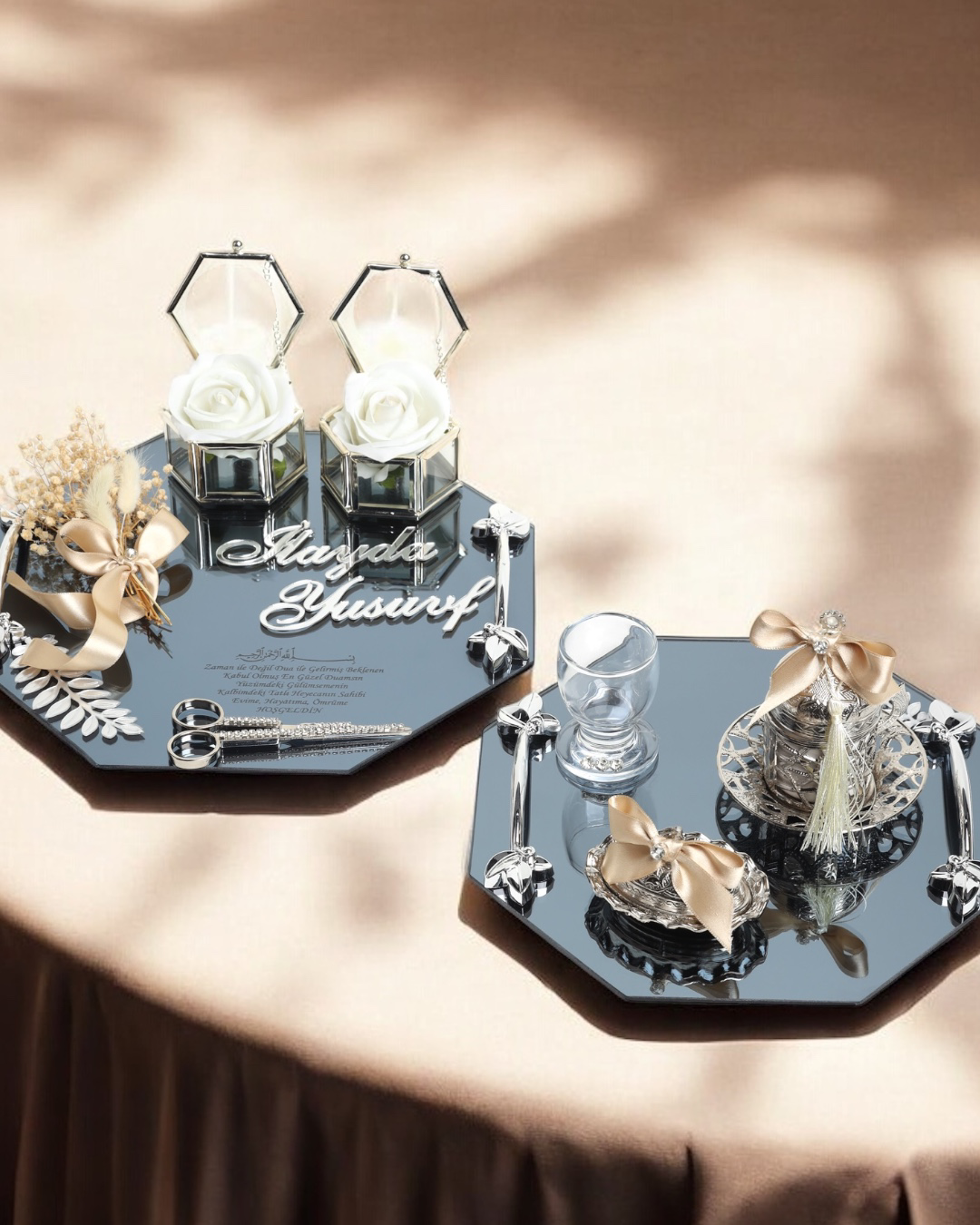 Cyzhome Affinity Sekizgen Gümüş Söz Nişan Tepsisi Ve Damat Kahve Fincan T
