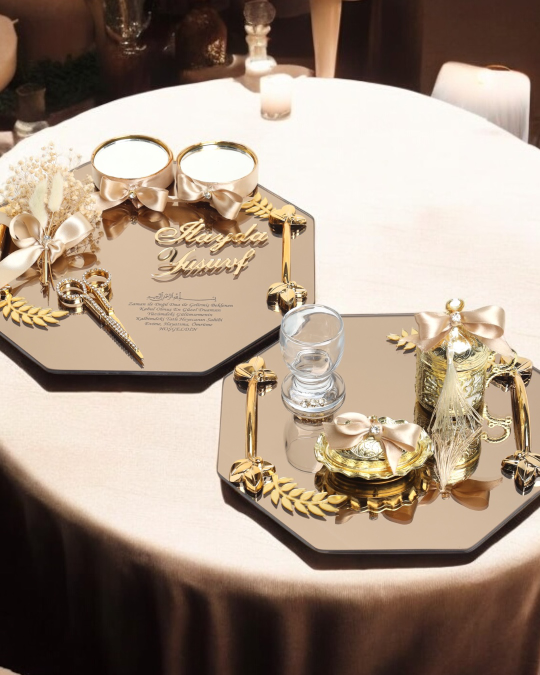 Cyzhome Affinity Sekizgen Gold Söz Nişan Tepsisi Ve Damat Kahvesi