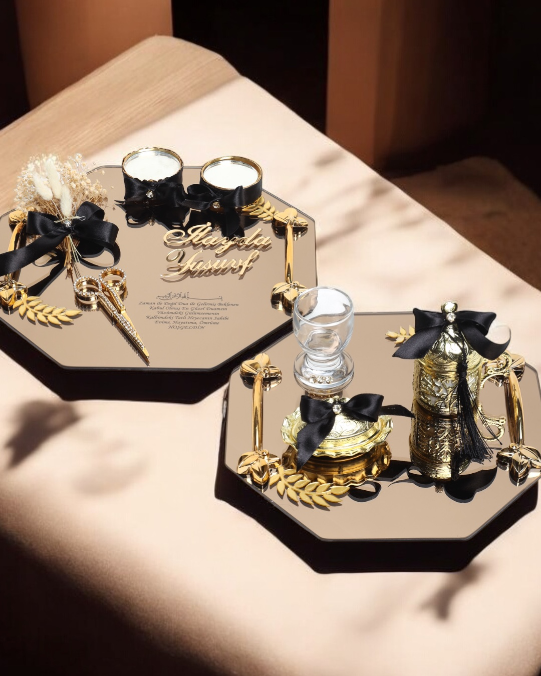Cyzhome Affinity Sekizgen Gold Söz Nişan Tepsisi Ve Damat Kahvesi