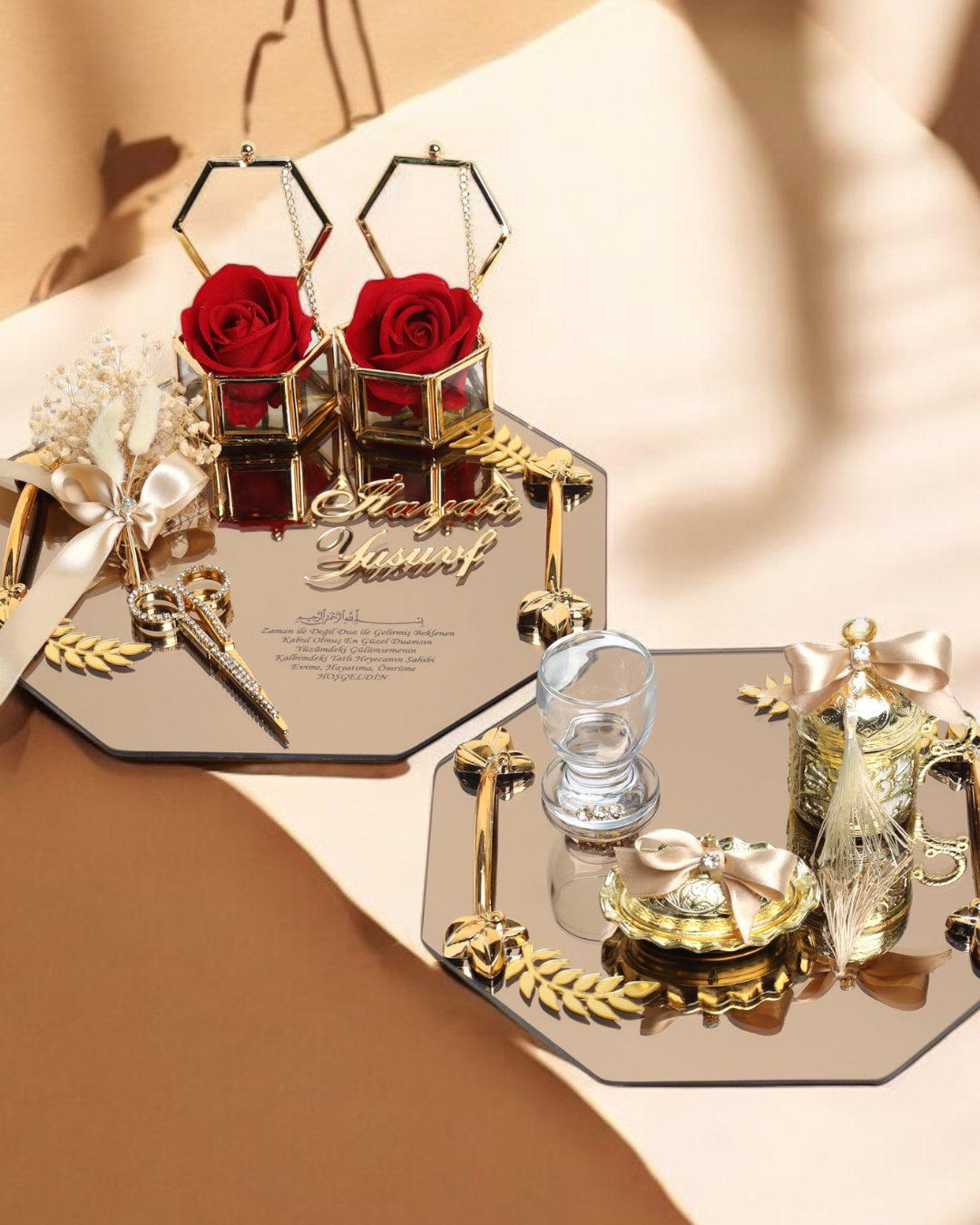 Cyzhome Affinity Sekizgen Gold Söz Nişan Tepsisi Ve Damat Kahve Fincan Te Cyzhome Affinity Sekizgen Gold Söz Nişan Tepsisi Ve Damat Kahve Fincan Te