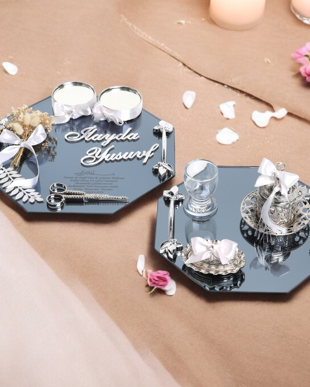 Cyzhome Affinity Sekizgen Gümüş Söz Nişan Tepsisi Ve Damat Kahve Fincan T