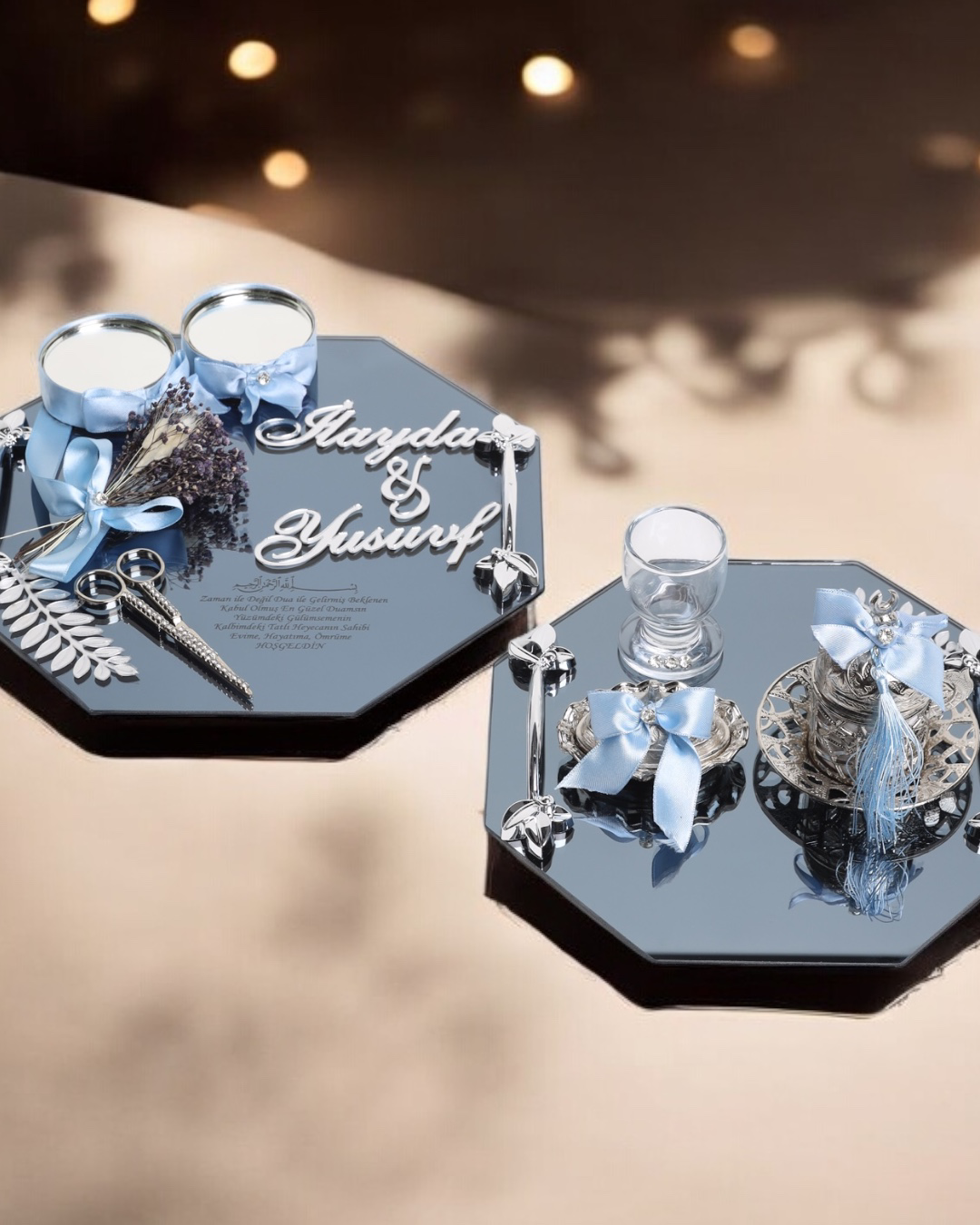 Cyzhome Affinity Sekizgen Gümüş Söz Nişan Tepsisi Ve Damat Kahve Fincan T