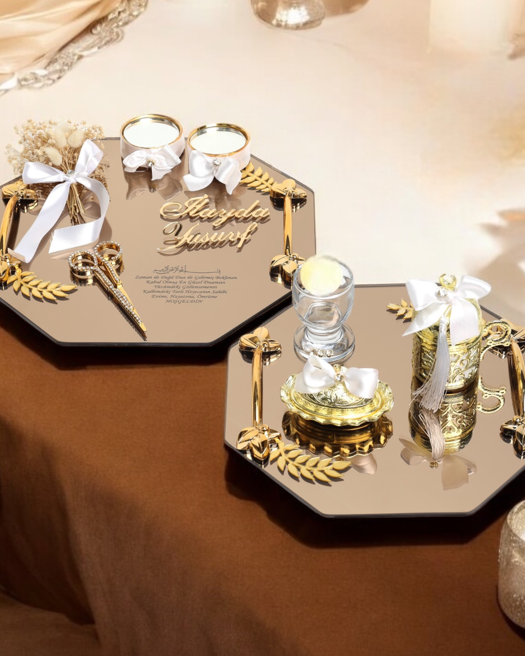 Cyzhome Affinity Sekizgen Gold Söz Nişan Tepsisi Ve Damat Kahvesi
