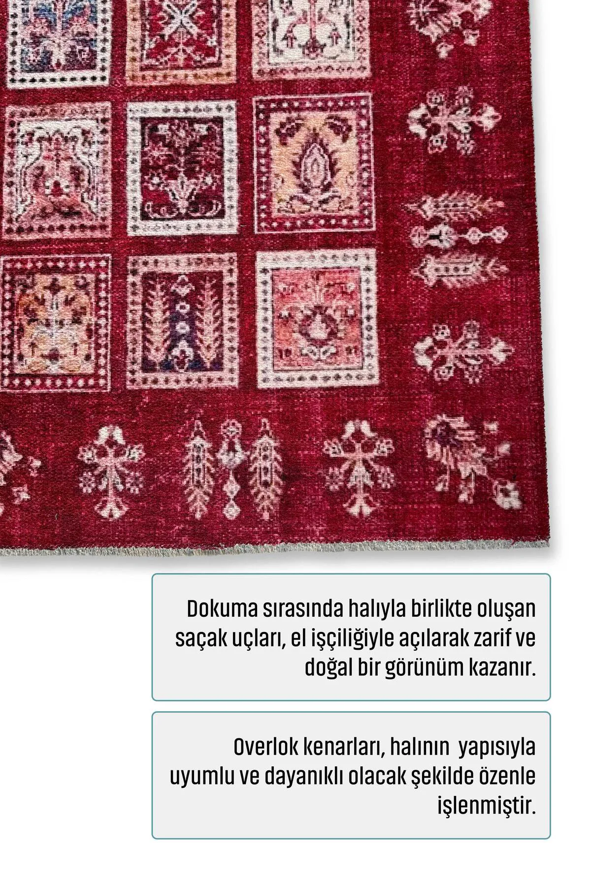 Afgan Kırmızı Mozaik Tasarım Şönil Halı Kilim Yolluk Kaymaz Yıkan