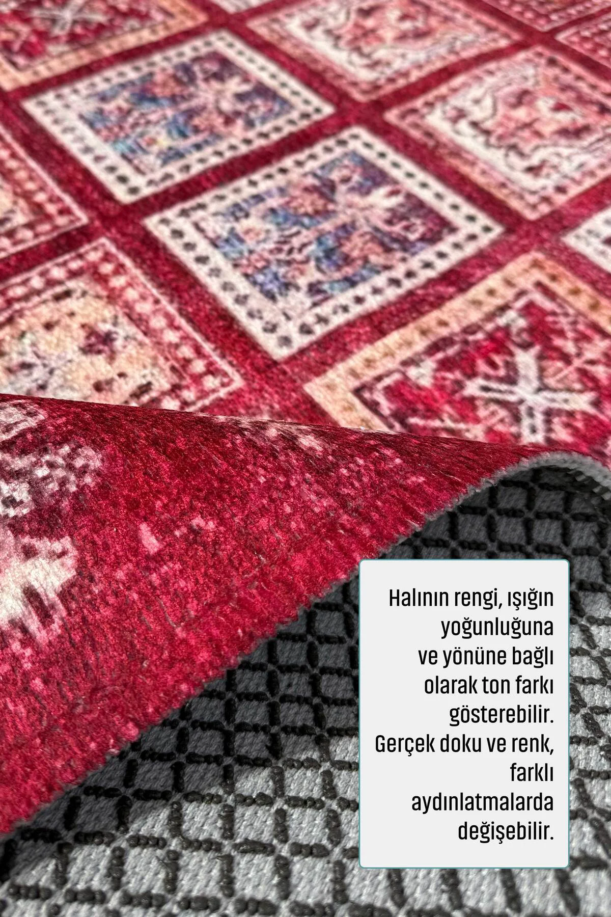 Afgan Kırmızı Mozaik Tasarım Şönil Halı Kilim Yolluk Kaymaz Yıkan