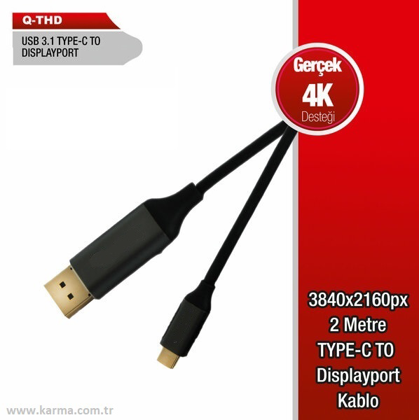 Afila  Q-Thd Type-C To Display Port 4K 60Hz 2 Metre Kablo (2Mt)