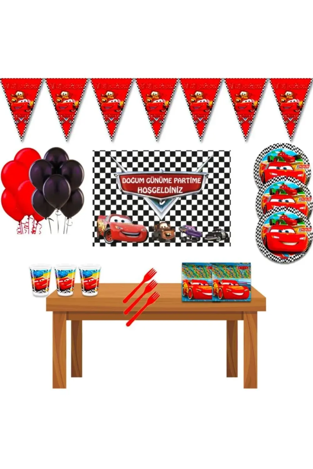 Afişli Cars Arabalar Doğum Günü Parti Malzemeleri Süsleri Seti 8