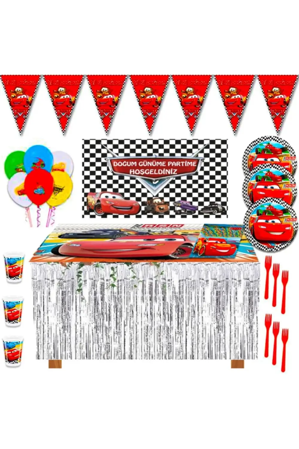 Şimşek Mcqueen Afişli Cars Arabalar Doğum Günü Parti Malzemeleri Süsleri Seti 8