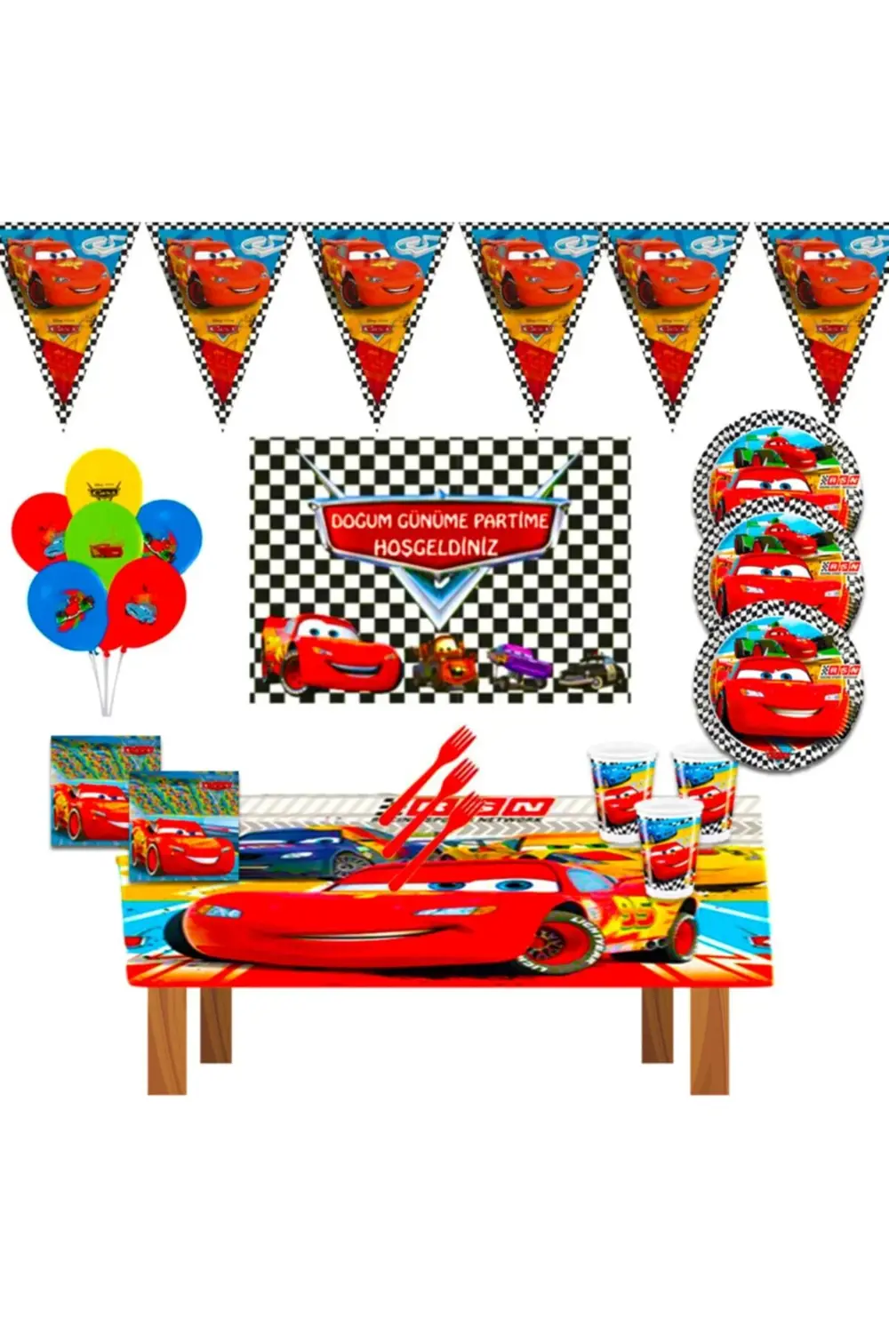 Cars - Şimşek Mcqueen Afişli Cars Arabalar Doğum Günü Parti Malzemeleri Süsleri Seti 8
