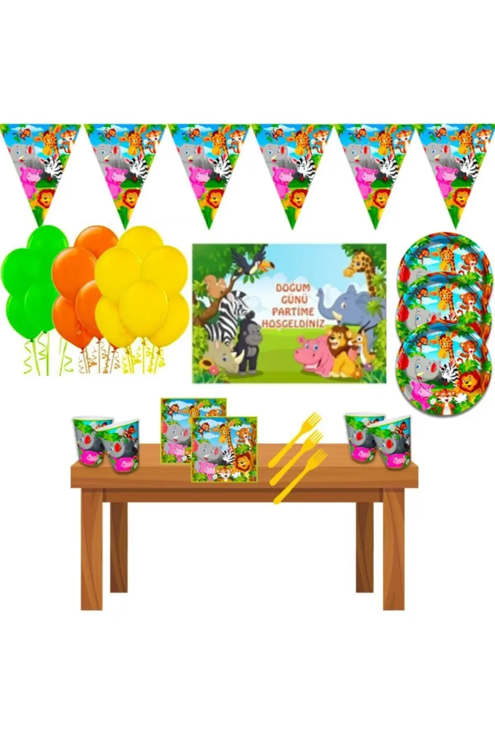 Parti Kırtasiye Afişli Sevimli Hayvanlar Doğum Günü Parti Malzemeleri Süsleri Set