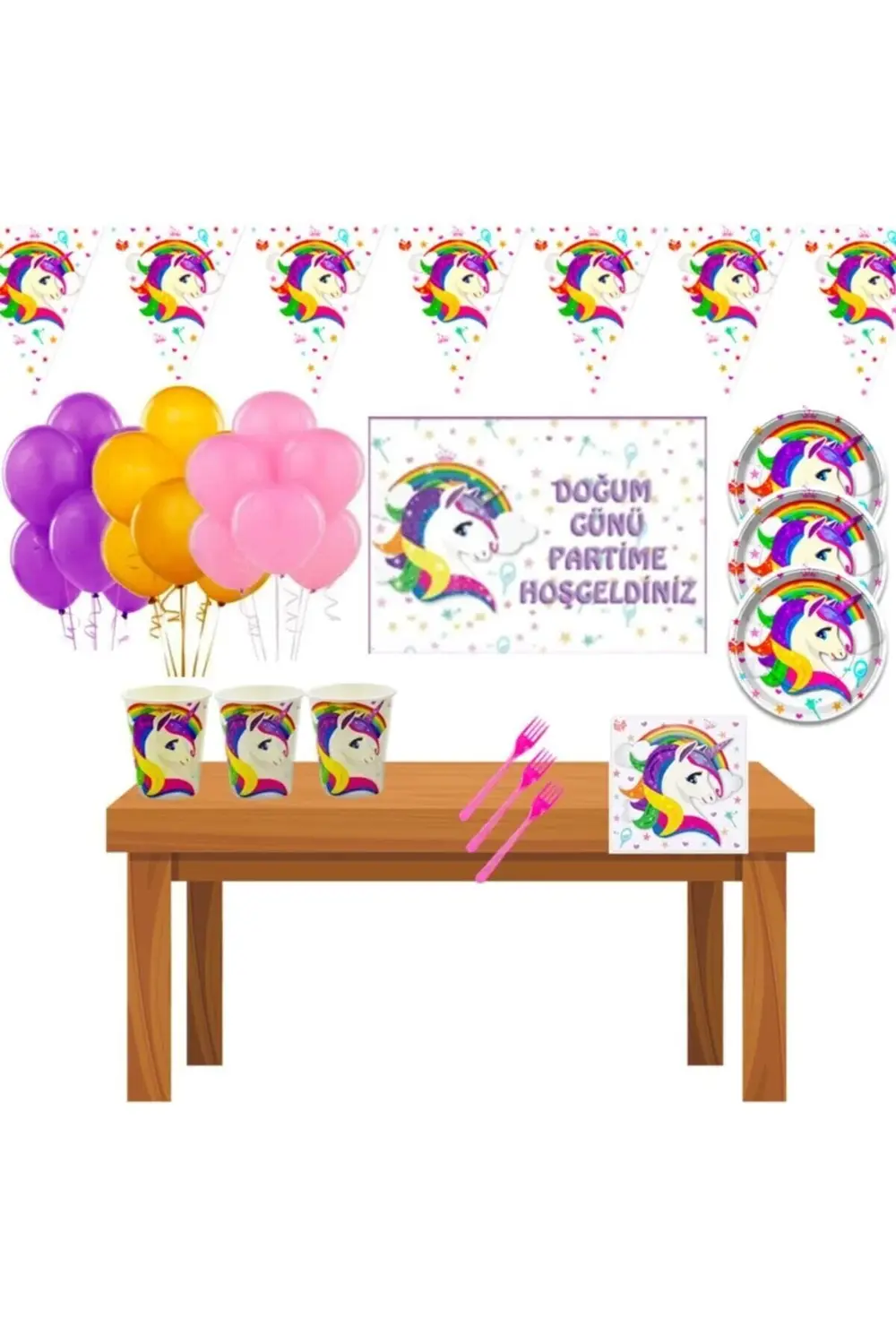 Parti Kırtasiye Afişli Yıldızlı Doğum Günü Parti Malzemeleri Süsleri Seti 8 Kişil