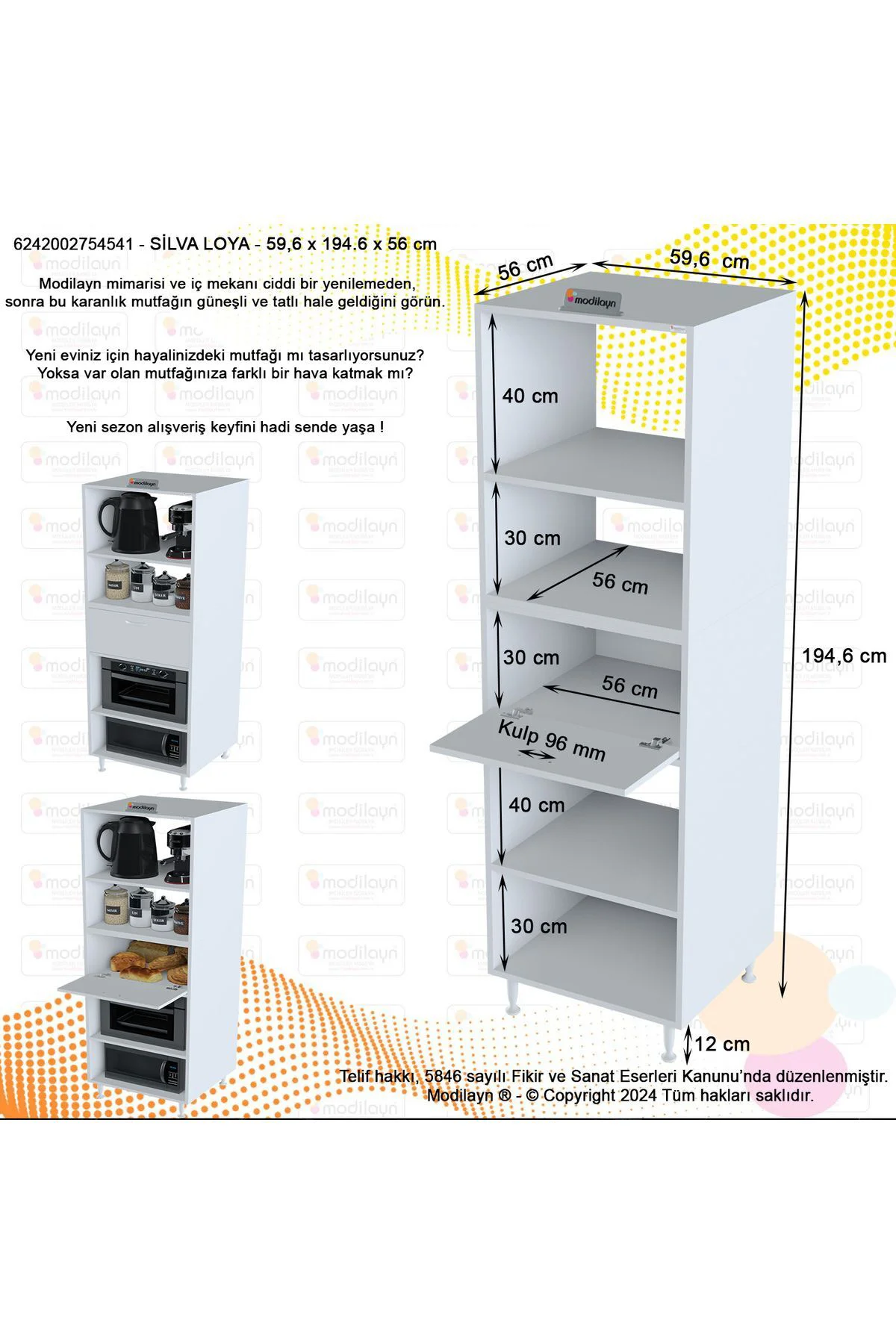 Afitap 1 Kapaklı Mini Fırın Mikrodalga Dolabı 59,6 x 194,6 x 56 c