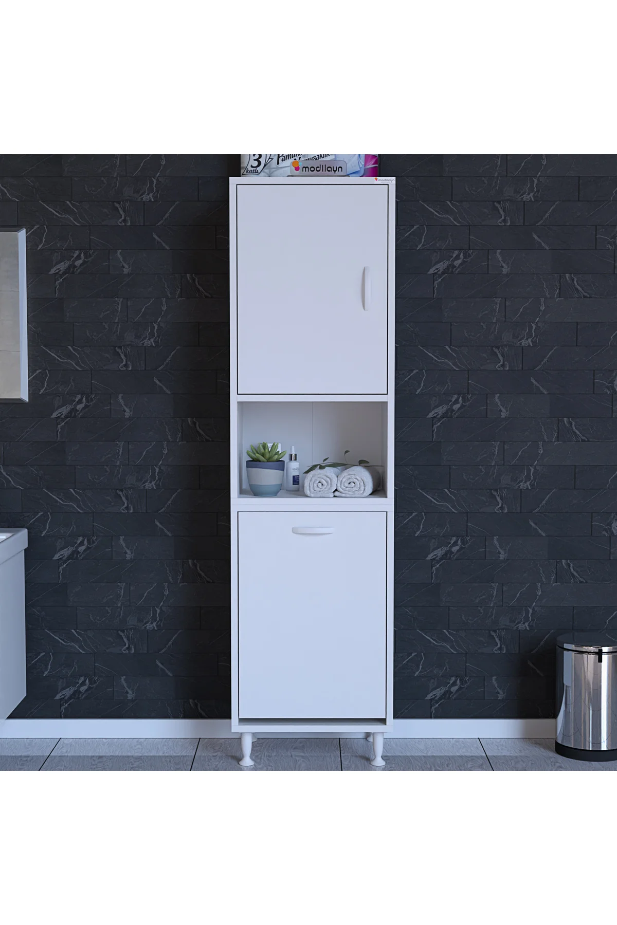 Afitap 50 x 160 x 32,5 cm Çamaşır Hazneli Çok Amaçlı Banyo Dolabı