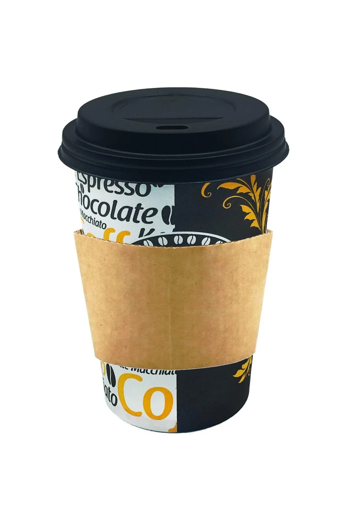 Afra Tedarik 12 Oz Siyah Kapaklı Tutamaçlı Karton Bardak Latte Ka