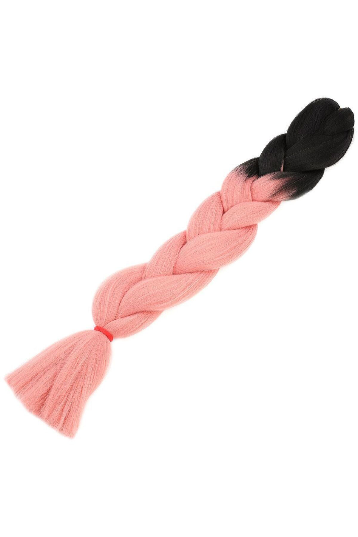 Astra Market Afrika Örgülük Sentetik Ombreli Saç 100 Gr. / Siyah / Pudra Pembe