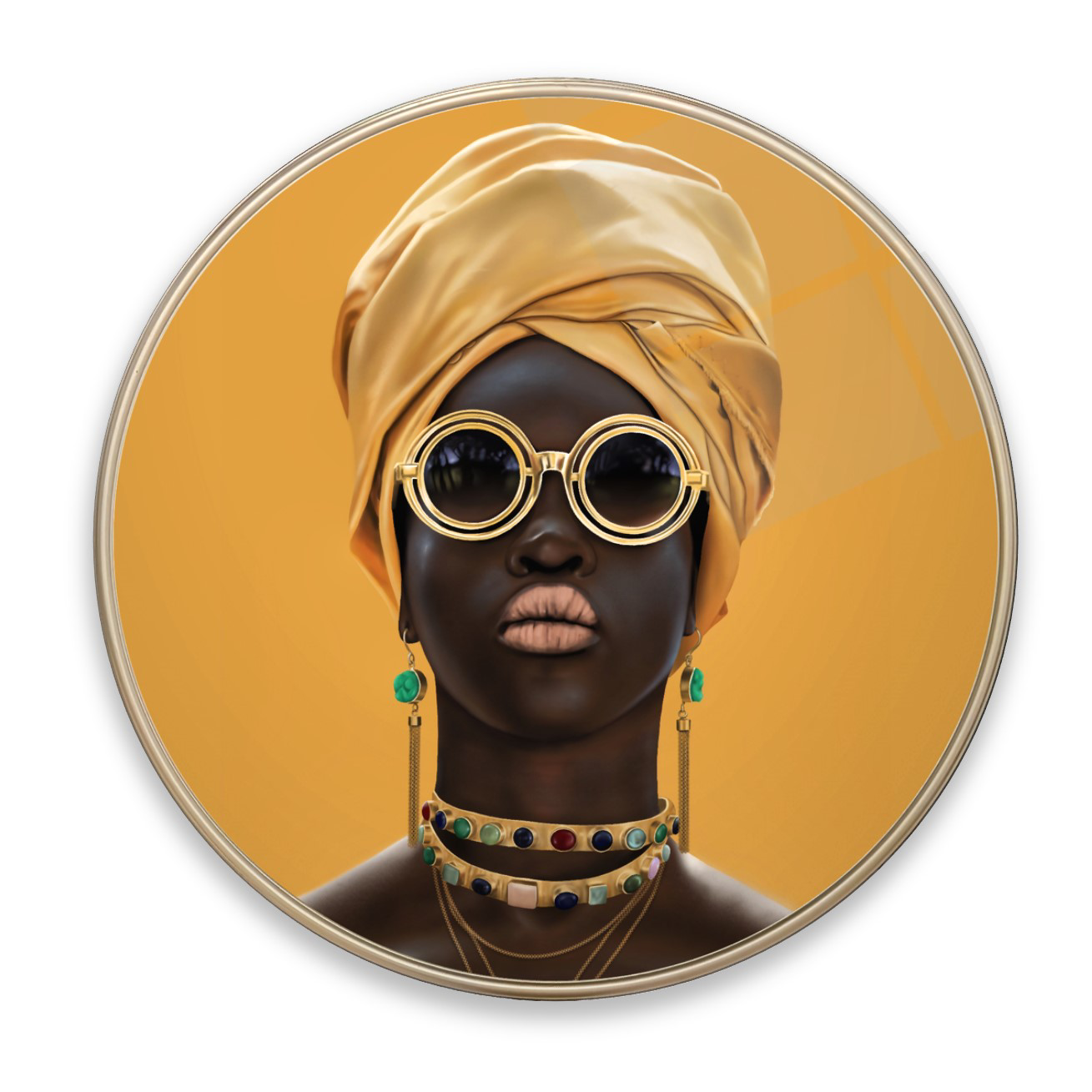 Afrikalı Kadın Yuvarlak Cam Tablo | Hediyelik, Dekoratif, Ofis, M