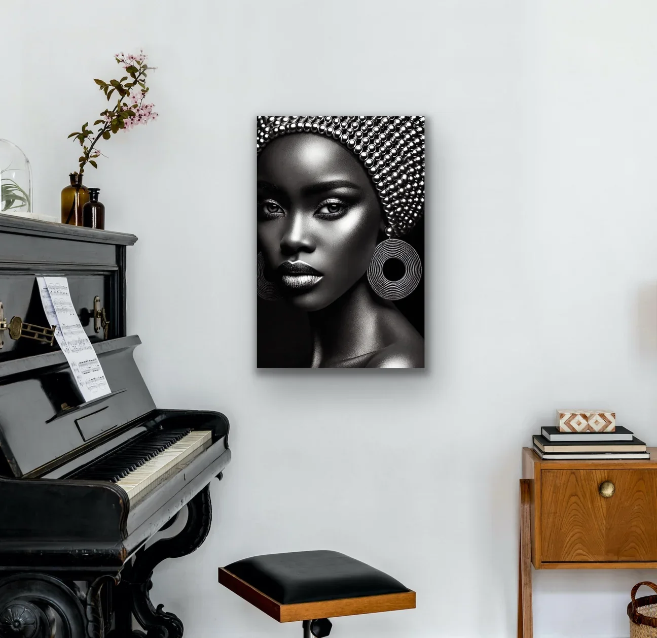 Afrikalı Siyahi Kadın Kanvas Tablo 70x100 - Çerçevesiz Duvar Sanatı