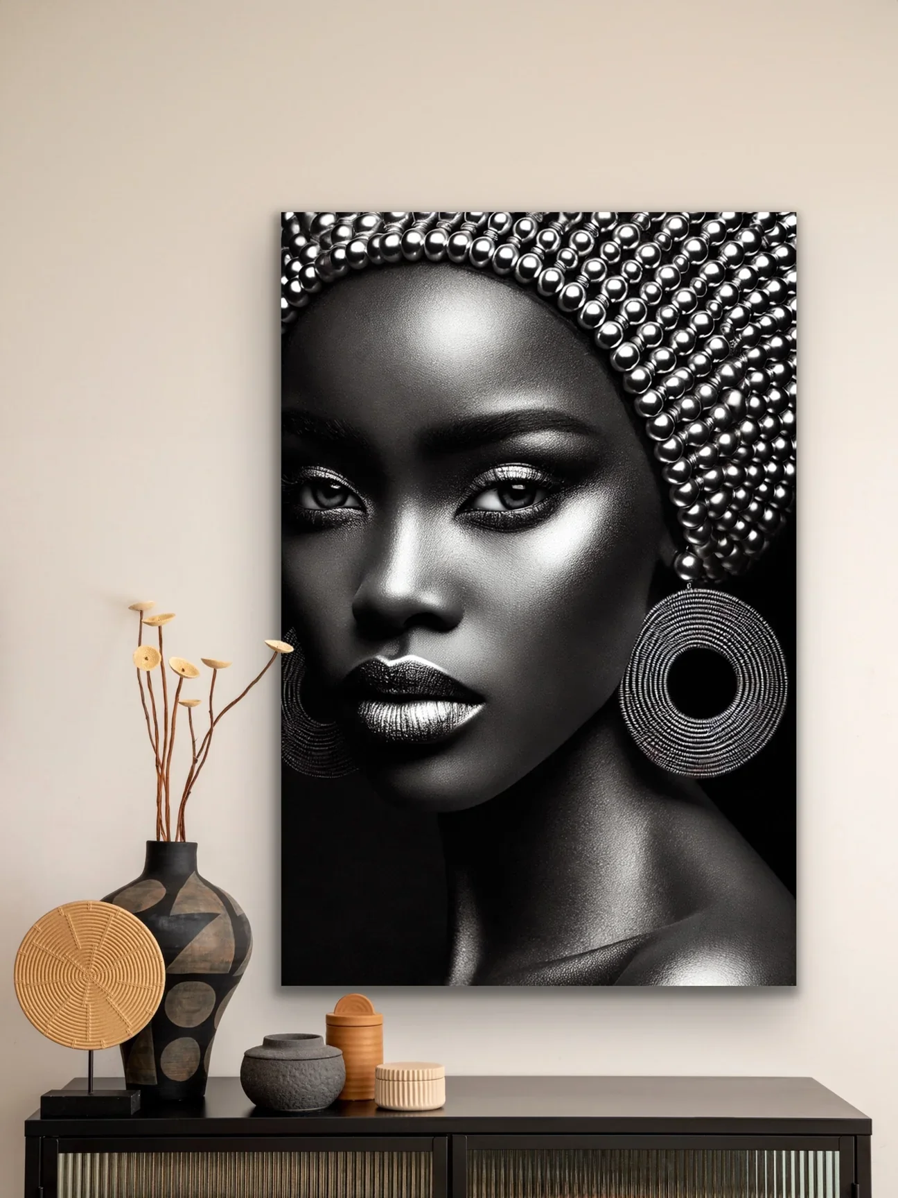 Afrikalı Siyahi Kadın Kanvas Tablo 70x100 - Çerçevesiz Duvar Sanatı