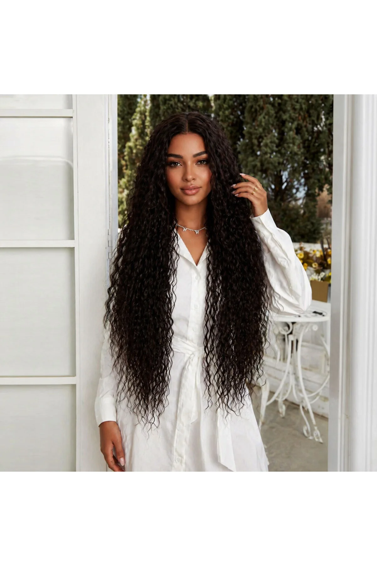 Afro Daa Fiber Sen Tül Peruk / Koyu Kestane